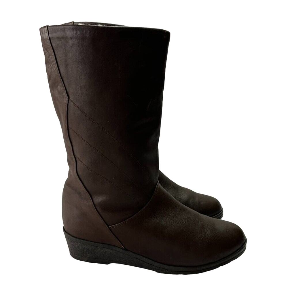 Donna Largo Winter Boots Womens 40 Brown Leather Wool Lined Secretary/Geek